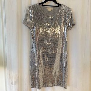 MICHAEL KORS Silver Sequined Mini Dress